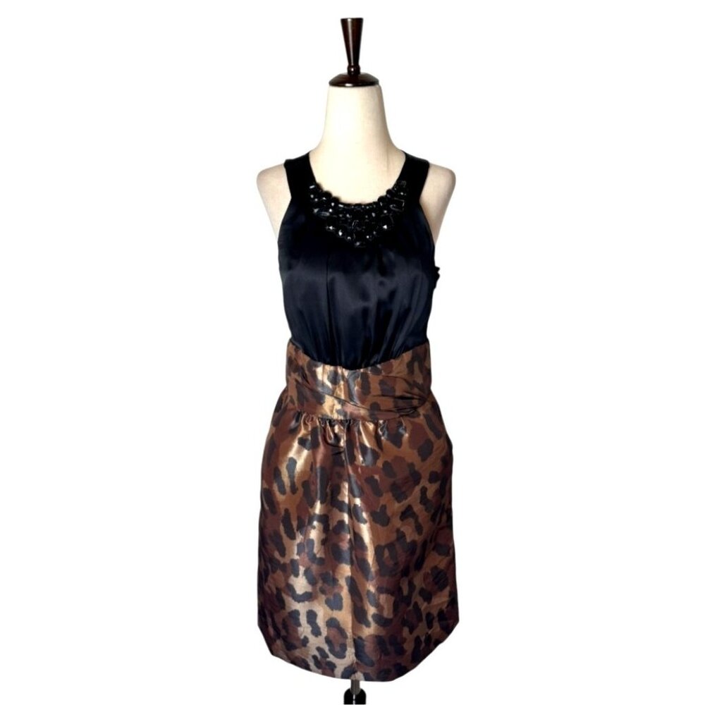Alexia Admor Dress Women Medium Black Brown Leopard Print Jeweled Cocktail Nwt